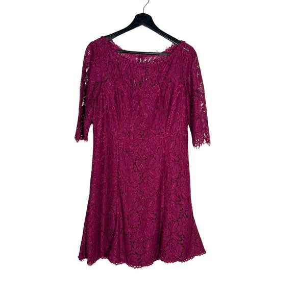 Eliza J Maroon Lace Fit Flare Long Sleeve Knee Length Dress 10 - Picture 1 of 12